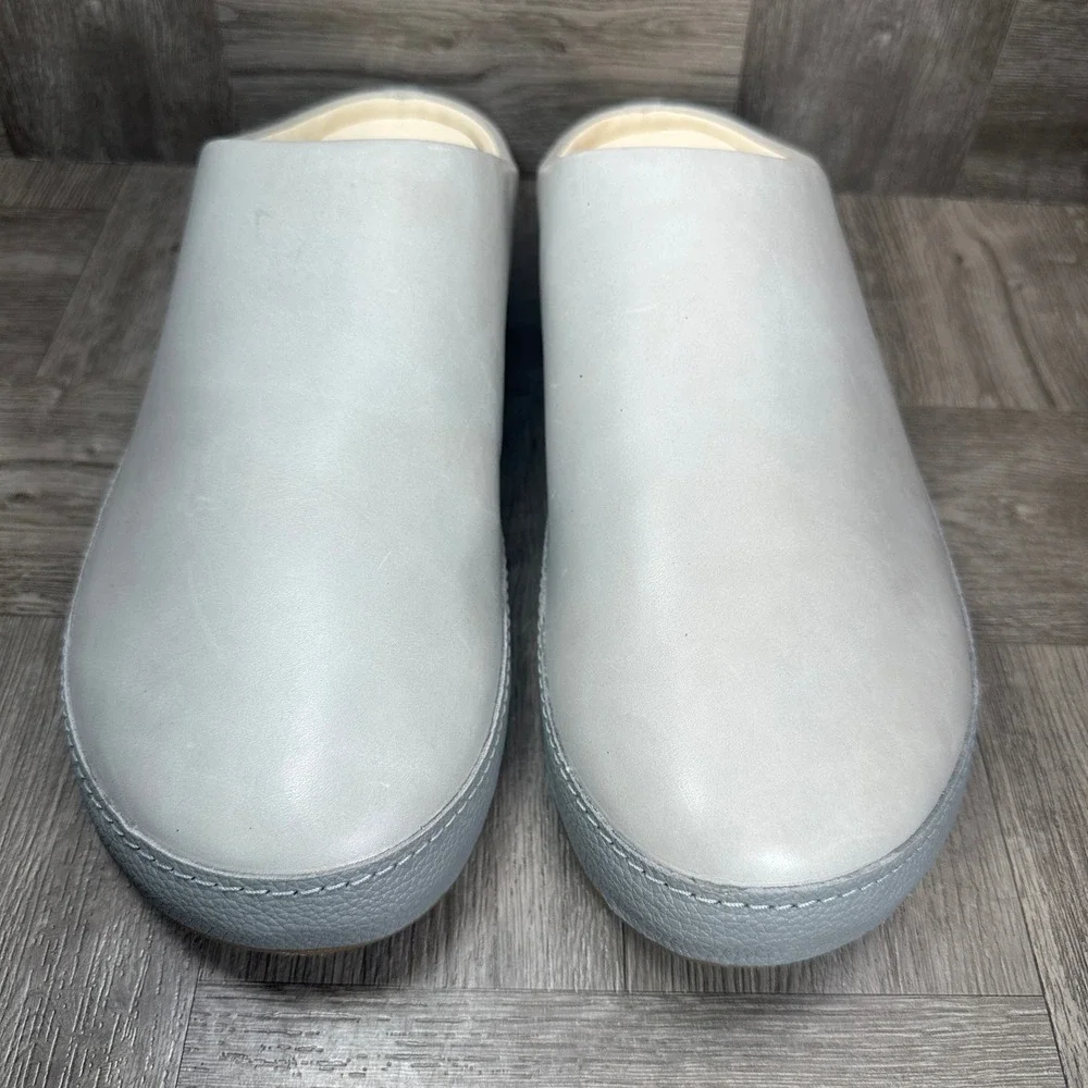 OluKai Kipe'a Heu Slippers Mens 14 Fog Grey Leather Minimalist Comfort NEW